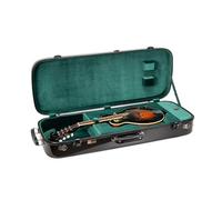 Crossrock Fiberglass Rectangular Mandolin Case for F-Style (Fits Gibson F5, L/R Hand) | Black Gloss, Forest Green Velvet, TSA Lock, Hygrometer, Backpack Straps - Pro Travel Series (CRF2020UMFBK-R)