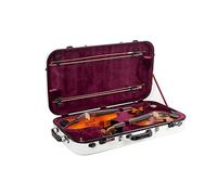 Crossrock Fibreglass Double Case for Viola & Violin | White Gloss Finish, Burgundy Velvet Interior, TSA Lock, Hygrometer - Fits 1 Violin + 15-16.5” Viola