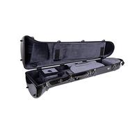 Crossrock Fibreglass Trombone Case | Gloss Black Shell, Grey Plush Interior, Backpack Straps - Fits F-Trigger or Straight Bb Tenor Trombone -Black (CRF1020TBBK)