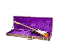 Crossrock Rectangular Wooden Electric Guitar Case for Fender Stratocaster & Telecaster | Chocolate Brown Finish, Purple Velvet Interior, Lock - Designer Series(CRW520ECB)