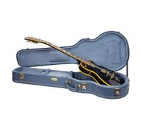 Crossrock Relief Series Les Paul Guitar Case | Carved Smoke Blue Finish, Monochrome Blue Velvet Interior, Lock - Premium Wooden Hardshell