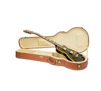 Crossrock Relief Series Les Paul Guitar Case | Carved Red Wood Finish, Ivory Plush Interior, Lock - Premium Wooden Hardshell
