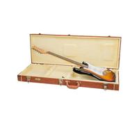 Crossrock Relief Series Rectangular Electric Guitar Case for Stratocaster & Telecaster | Carved Red Wood Finish, Ivory Plush Interior, Lock - Premium Wooden Hardshell