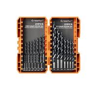 Crosstar Cobalt Stepped Point Drill Bit Set-21pcs 1/16"-1/2" TiAlN Coated Step Drill Head,M35 HSS Jobber Bits,No Pre-Drilling,3-Flat Shank,with Indexed Storage Case,Precise Drilling,for Hardened Steel