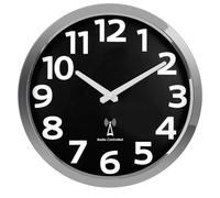 Crosstime 30 cm Black Radio Wall Clock with Stainless Steel Frame and Large Numbers, Silent Without Ticking Noises, Easy to Read Analogue Radio-Controlled Clock for Kitchen, Living Room, Office