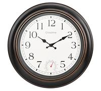 Crosstime 45cm Large Outdoor Clock Waterproof with Thermometer - 18 Inch Bronze Retro Garden Clock for Outside Patio, Pool, Porch Wall Decor