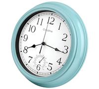 Crosstime Garden Clocks Outdoor Waterproof, Vintage Outdoor Wall Clock with Thermometer Combo for Pool Garden Patio Home Decor- 12 Inch/30cm Teal, Indoor/Outdoor