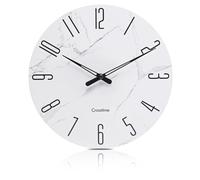 Crosstime Wall Clock 30cm Silent Modern Marble Theme, Round Quartz Analogue Waterproof Glass Wall Clocks for Bathroom Kitchen Wall Decor
