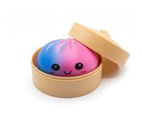 Crossunx Blue Pink Rainbow Dumpling Squishies Stress Balls, Colorful Squishies Dumpling Fidget Sensory Toy with Food Steamer, Squeeze Dough Ball for Stress Relief, Stretchy Desk Toys Gift