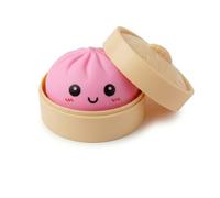 Crossunx Pink Dumpling Squishies Stress Balls, Colorful Squishies Dumpling Fidget Sensory Toy with Food Steamer, Squeeze Dough Ball for Stress Relief, Stretchy Desk Toys Gift