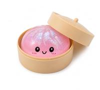 Crossunx Sparkly Pink Dumpling Squishies Stress Balls, Colorful Squishies Dumpling Fidget Sensory Toy with Food Steamer, Squeeze Dough Ball for Stress Relief, Stretchy Desk Toys Gift
