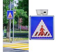 Crosswalk LED Solar Warning Sign Square Aluminum Pedestrian Crossing Signs,Flashing Illuminated Light Signal Roadway Safety Traffic Signs 24"