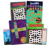 Crossword Puzzle Books Adults, Seniors - Set of 4 Jumbo Variety Crossword Books Bundle Plus Pens and Bookmark | Over 320 Pages Total