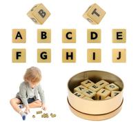 Crossword Solitaire Game Wood Crossword Letters Dice Game with 12 Dice Letters, Learning Educational Montessori Alphabets Spelling Toy for Kids Fun Party Camping