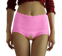Crotchless Cheeky Underwear for Women High Waist Lingerie Thongs Butt Lifting Panties Breathable Lace Soft Briefs See Through Sexy Hipsters Comfor Tummy Control Stretch Cute Hot Pink