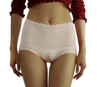 Crotchless Cheeky Underwear for Women High Waist Lingerie Thongs Butt Lifting Panties Breathable Lace Soft Briefs See Through Sexy Hipsters Comfor Tummy Control Stretch Cute White