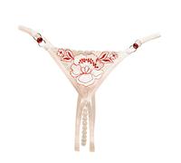 Crotchless Flattering Panties for Women Embroidered G String Underwear Cute Clear Briefs Breathable Thongs Hipsters Funny Beaded Underpants Tummy Control Bikini Panties White