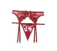 Crotchless Underwear for Women Sexy Dressing Gown High Waisted Garter Belt for Women Sexy Lace Suspender Belt with 4 Straps Clip Stocking Fishnet Hold Ups Knickers and Bra Sets Red XL
