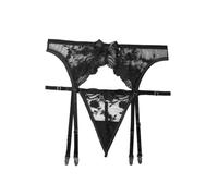 Crotchless Underwear for Women Sexy Dressing Gown High Waisted Garter Belt for Women Sexy Lace Suspender Belt with 4 Straps Clip Stocking Fishnet Hold Ups Knickers and Bra Sets Black M