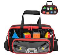 CROTIRAD Speed Cube Storage with Rubix Cube Timer Pocket, PVC Rubix Cube Carrying Case with Shoulder Strap, Magnetic Speed Cube Set Bag Holds 16+ Weird Cubes, Black