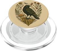 Crow Among Flowers And Mushrooms Folk Gothic PopSockets PopGrip for MagSafe