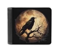 Crow and Moon Printed Bifold Wallet with Hidden Compartments Pocket Money and Credit Card Holder for Men Women