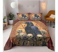 Crow And Skull 3D Printe Duvet Cover Sets Bedding Set Double Duvet 200X200 Cm Soft Microfiber Quilt Cover Decor With 2Pillowcase For Adults Kids Bedroom
