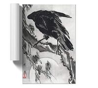 Crow and the Moon by Kawanabe Kyosai Design | Unframed Wall Art Print | Ready to Frame Poster | Modern Home Decor Picture | Artwork for Living Room, Bedroom or Office | A4 (21x29.7 cm)
