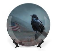 Crow And U.S. Flag Bone China Decorative Plate Ceramic Plates Wall Decor with Display Stand 10inch