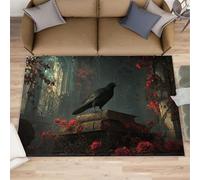 Crow Area Rug, Gothic Crow Bedroom Rug, Non Slip Bedside Rugs for Sofa Table Under Living Room Home Decor Floor Mat 50x80cm