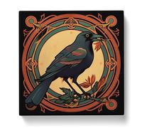 Crow Art Nouveau Canvas Print | Gallery Wrapped 30mm Frame Wall Art | 20x20 inches | Ready to Hang | Modern Picture | Living Room Bedroom Lounge Office