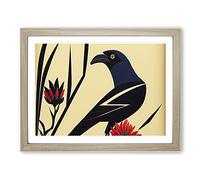 Crow Bird Art Deco Framed Print | A2 Oak Framed Wall Art | Ready to Hang | Art Deco Animal Picture | Living Room Bedroom Lounge Office