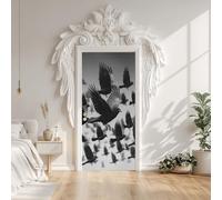 Crow Bird Black Door Mural Decals 85x215 cm Raven Fly Animal Door Sticker, Peel and Stick Wallpaper Waterproof PVC Stickers for Bedroom Decor