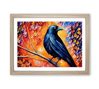 Crow Bird Painting Vol.4 Abstract Framed Print | A2 Oak Framed Wall Art | Ready to Hang | Abstract Animal Picture | Living Room Bedroom Lounge Office