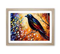 Crow Bird Painting Vol.5 Abstract Framed Print | A2 Oak Framed Wall Art | Ready to Hang | Abstract Animal Picture | Living Room Bedroom Lounge Office