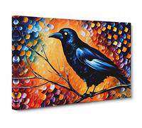 Crow Bird Painting Vol.7 Canvas Print | Gallery Wrapped 30mm Frame Wall Art | 30x20 inches | Ready to Hang | Abstract Animals Picture | Living Room Bedroom Lounge Office