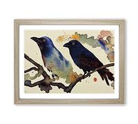 Crow Bird Watercolour Vol.2 Framed Print | A2 Oak Framed Wall Art | Ready to Hang | Modern Animal Picture | Living Room Bedroom Lounge Office