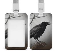 Crow Birds ID Badge Holder with Lanyard, Breakaway Lanyard Vertical ID Card Protector Case Multi-Use Badge Holder for Office, Teacher, Nurse