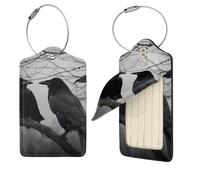 Crow Birds Luggage Tags for Suitcases, 2 PCS PU Leather Travel Bag Label Suitcase Tag with Stainless Steel Loop Name ID Labels with Privacy Cover Baggage Tags for Women Men