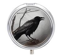 Crow Birds Pill Box, 3 Compartment Small Pill Case Waterproof Travel Pill Organizer for Pocket Or Purse Portable Mini Medicine Tablet Vitamin Holder Pill Case