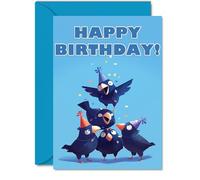 Crow Birthday Cards for Her Him - Party Animals Pyramid - Happy Birthday Card for Mum Dad Brother Sister Auntie Uncle Cousin Friend Family Colleague A5 Bday Greeting Cards