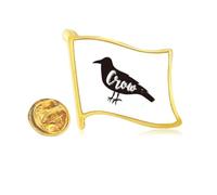Crow Black And White Animal Golden Metal Flag Lapel Pin Badge