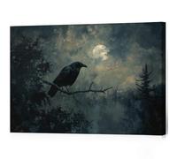 Crow Canvas Wall Art,Black Bird Halloween Poster Print, Spooky Forest Full Moon Wall Decor For Family Bedroom Living Room 12X18 in Unframed-Canvas Rolled Up