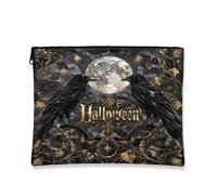 Crow Canvas with Zipper, Gothic Spooky Moon Stars Halloween Black Portable with Zipper Travel Makeup Bag for Travel, Purse, Bathroom, Vanity and Daily Storage 7x9 Inch