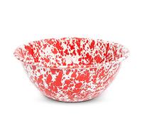 Crow Canyon Home Enamelware Serving Bowl, 2 quart, Red/White Splatter (Single)