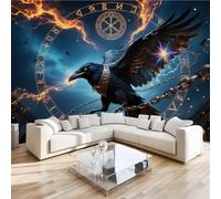 Crow Compass Mural Wallpaper 3D Effect Universe Runes Non-Woven Self-Adhesive Wallpaper Removable Large Photo Sticker TV Background Wall Decor for Living Room Bedroom 122x91 cm