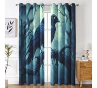 Crow Curtains for Bedroom Living Room, Dead Tree Raven Blackout Curtains Eyelet 72 Drop 2 Panels, Patterned Window Drapes, Home Decor 66x72 Inch B-D11