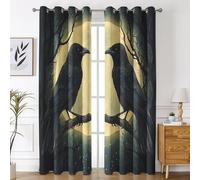 Crow Curtains for Bedroom Living Room, Raven Dead Tree Blackout Curtains Eyelet 90 Drop 2 Panels, Patterned Window Drapes, Home Decor 90x90 Inch B-D12