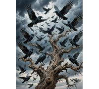 Crow Dead Tree Paint by Numbers for Adults Beginners, Adult Paint by Numbers Canvas Kits, DIY Acrylic Painting by Number, Creative Hobby for Women, Wall Art Home Decor Unique Gifts 28x36in YT6-395