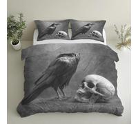 Crow Double Duvet Cover - 3 Pcs Raven Skull Gothic Bedding Set Reversible Soft Microfibre Quilt Covers & 2 Pillowcases with Zipper Closure GS*8